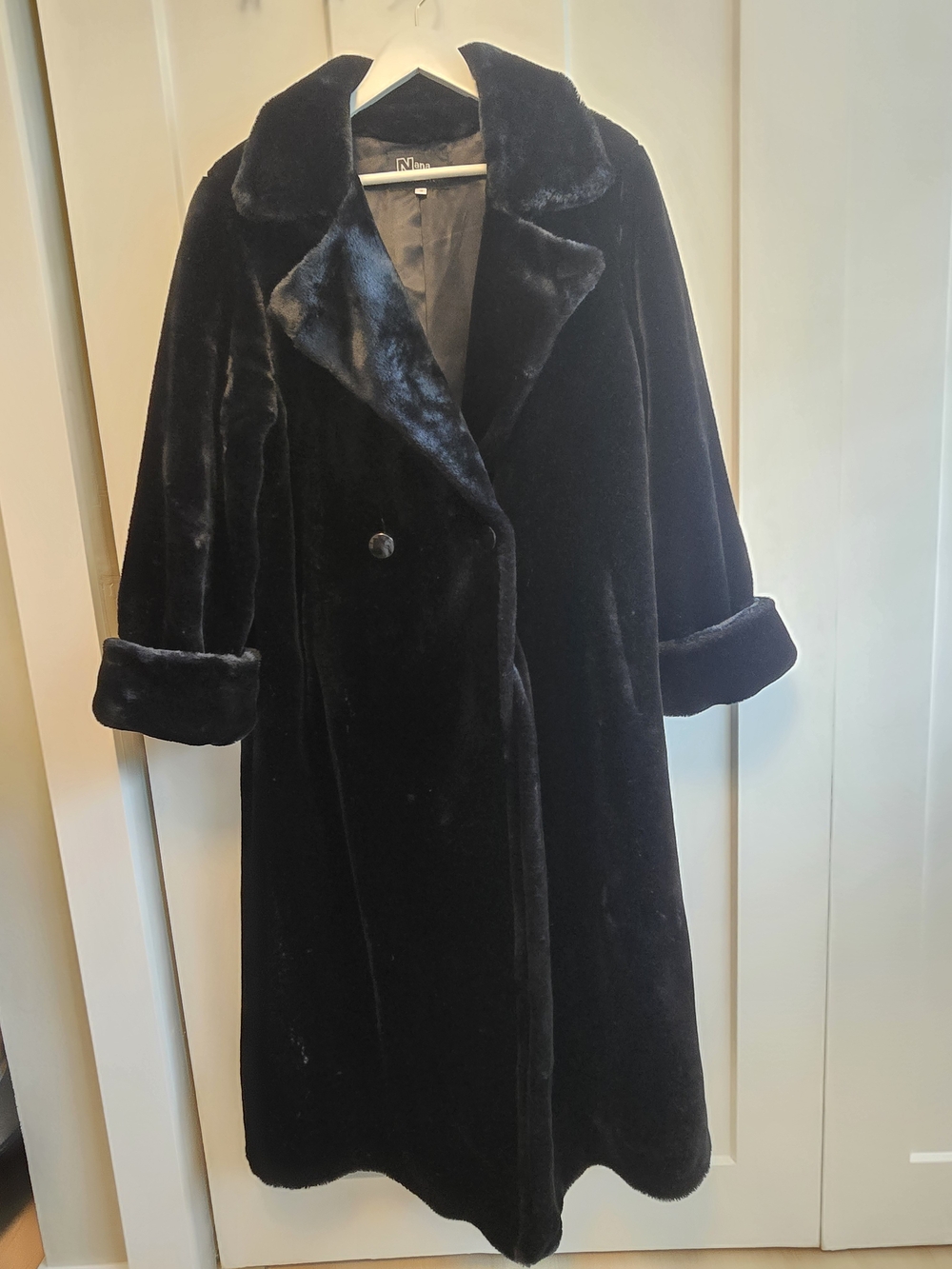 Vintage NaNa Black Faux Fur Long Trench Coat